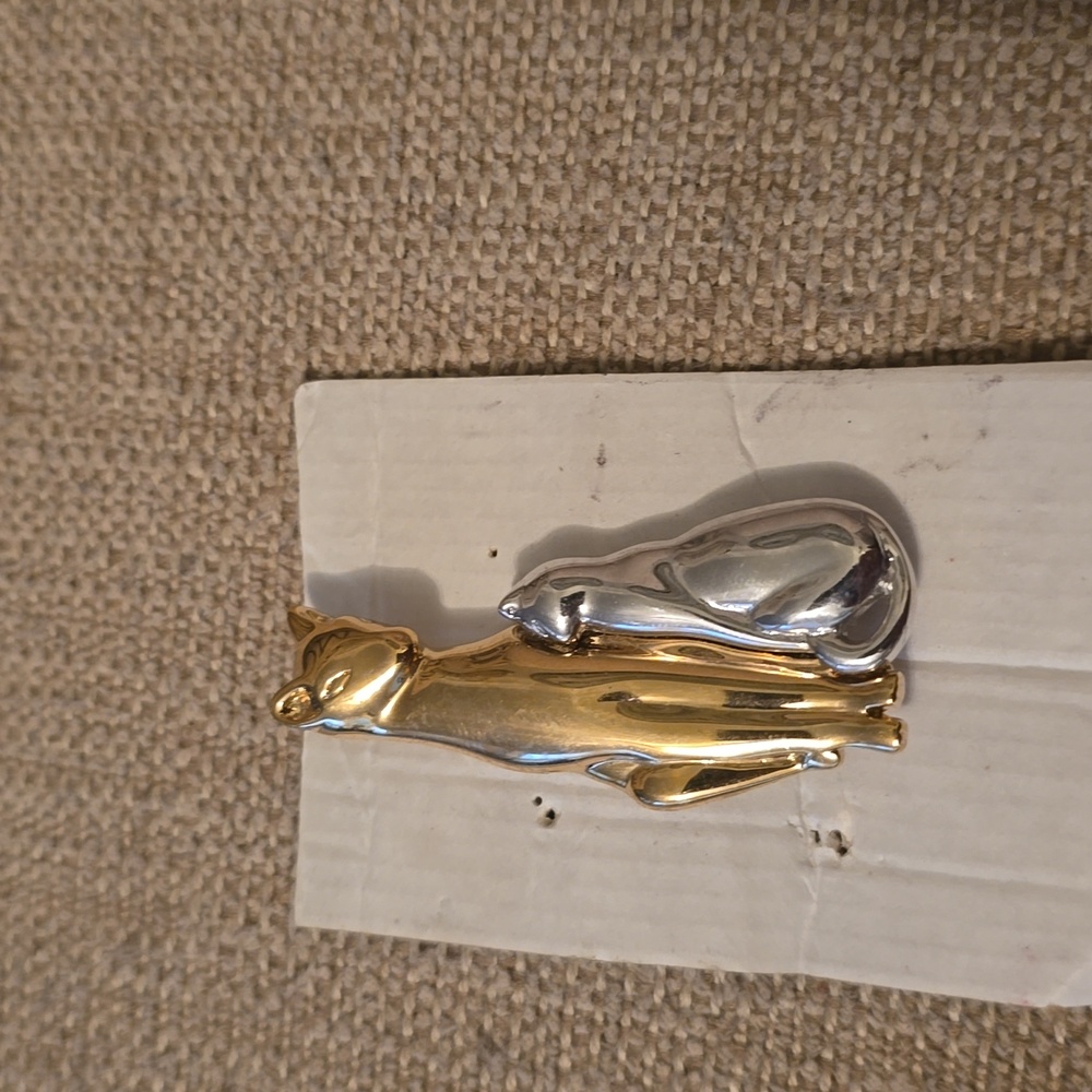 Vintage 80's Gold and Silver Cat Brooch